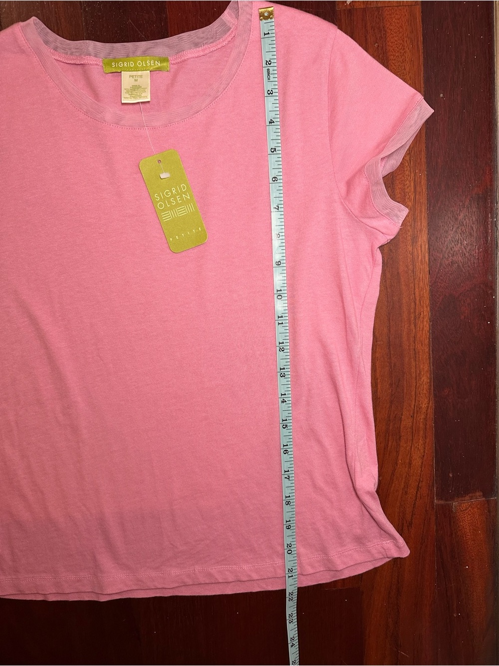 Sigrid Olsen Cotton Tee NWT Mesh Trim T-Shirt in Orchid Pink Size M Petite - Picture 6 of 7